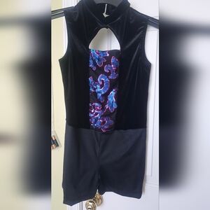 Kids-Black and Blue Sequin Dance Costume